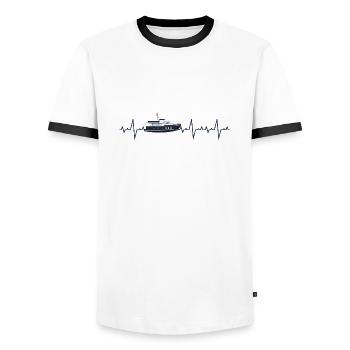 Bateau à moteur Heartbeat Boat ECG Capitaine - T-shirt contrasté Homme - blanc/noir - Devant - AI Model Female 172 light (172cm) & AI Model Male 178 dark (178cm)