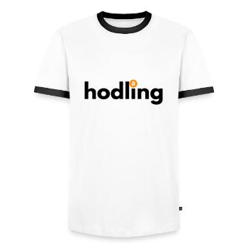 Hodling - Men's Ringer Shirt - white/black - Front - AI Model Female 172 light (172cm) & AI Model Male 178 dark (178cm)