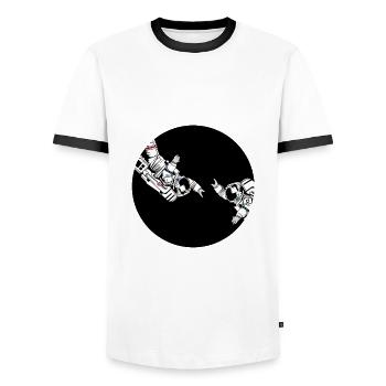 Astronaut friends - Men's Ringer Shirt - white/black - Front - AI Model Female 172 light (172cm) & AI Model Male 178 dark (178cm)