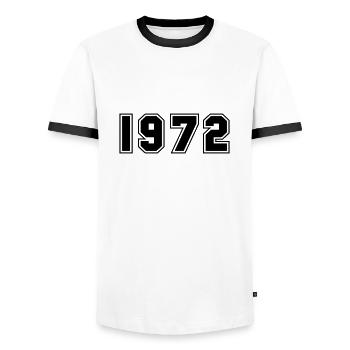 1972 - T-shirt contrasté Homme - blanc/noir - Devant - AI Model Female 172 light (172cm) & AI Model Male 178 dark (178cm)