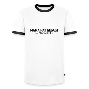Bien emmitouflée : les conseils mode de maman - T-shirt contrasté Homme - blanc/noir - Devant - AI Model Female 172 light (172cm) & AI Model Male 178 dark (178cm)