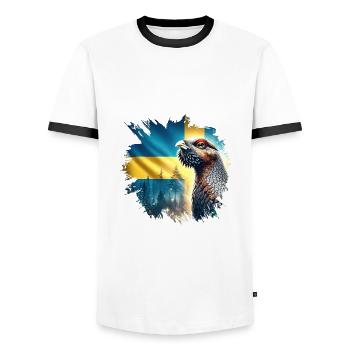 Capercaillie magic - Gästrikland Landscape Animals Sweden - Men's Ringer Shirt - white/black - Front - AI Model Female 172 light (172cm) & AI Model Male 178 dark (178cm)