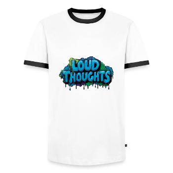 Loud Thoughts – Graffiti Lettering Design. - Men's Ringer Shirt - white/black - Front - AI Model Female 172 light (172cm) & AI Model Male 178 dark (178cm)