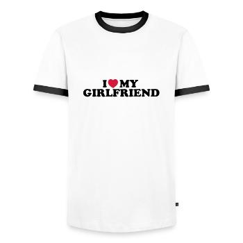 I love my girlfriend - T-shirt contrasté Homme - blanc/noir - Devant - AI Model Female 172 light (172cm) & AI Model Male 178 dark (178cm)