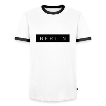 Berlin Block Modern Text Gift - Men's Ringer Shirt - white/black - Front - AI Model Female 172 light (172cm) & AI Model Male 178 dark (178cm)