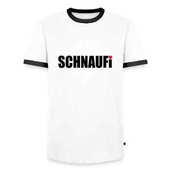 SCHNAUFi - Männer Kontrast-T-Shirt - Weiß/Schwarz - Vorne - AI Model Female 172 light (172cm) & AI Model Male 178 dark (178cm)