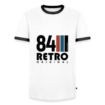 Retro 84 - Men's Ringer Shirt - white/black - Front - AI Model Female 172 light (172cm) & AI Model Male 178 dark (178cm)