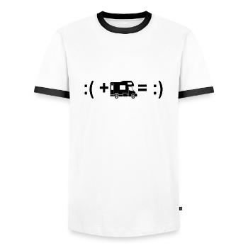 Camping caravane camping drôle dictons humour - T-shirt contrasté Homme - blanc/noir - Devant - AI Model Female 172 light (172cm) & AI Model Male 178 dark (178cm)