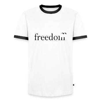 Freedom - Men's Ringer Shirt - white/black - Front - AI Model Female 172 light (172cm) & AI Model Male 178 dark (178cm)