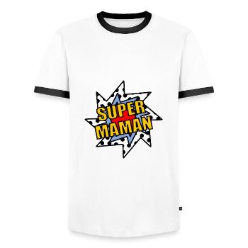PAPA. FÊTE DES PÈRES. BONNE FÊTE PAPA. BONNE FÊTE - T-shirt contrasté Homme - blanc/noir - Devant - AI Model Female 172 light (172cm) & AI Model Male 178 dark (178cm)