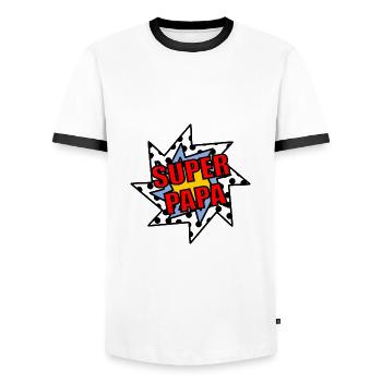 PAPA. FÊTE DES PÈRES. BONNE FÊTE PAPA. BONNE FÊTE - T-shirt contrasté Homme - blanc/noir - Devant - AI Model Female 172 light (172cm) & AI Model Male 178 dark (178cm)