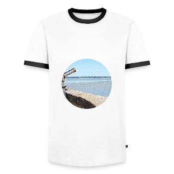 Distant ocean view - Men's Ringer Shirt - white/black - Front - AI Model Female 172 light (172cm) & AI Model Male 178 dark (178cm)