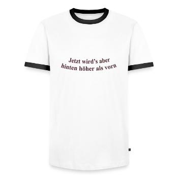 Hinten höher als Vorn - Männer Kontrast-T-Shirt - Weiß/Schwarz - Vorne - AI Model Female 172 light (172cm) & AI Model Male 178 dark (178cm)