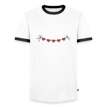 Herzgirlande Girlande Herzen - Männer Kontrast-T-Shirt - Weiß/Schwarz - Vorne - AI Model Female 172 light (172cm) & AI Model Male 178 dark (178cm)