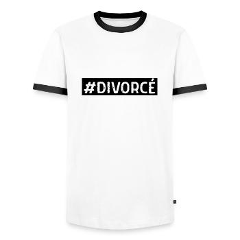 T-shirt humour #DIVORCÉ – Fier d’être enfin libre - T-shirt contrasté Homme - blanc/noir - Devant - AI Model Female 172 light (172cm) & AI Model Male 178 dark (178cm)