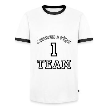 4 Pfoten 2 Füße 1 Team - Männer Kontrast-T-Shirt - Weiß/Schwarz - Vorne - AI Model Female 172 light (172cm) & AI Model Male 178 dark (178cm)