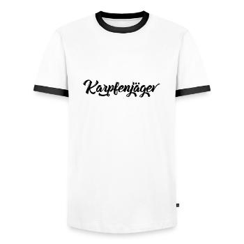 Karpfenjäger - Männer Kontrast-T-Shirt - Weiß/Schwarz - Vorne - AI Model Female 172 light (172cm) & AI Model Male 178 dark (178cm)