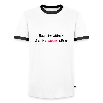 Hast du Alles - Männer Kontrast-T-Shirt - Weiß/Schwarz - Vorne - AI Model Female 172 light (172cm) & AI Model Male 178 dark (178cm)