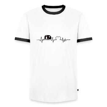 Fun Camping CAMPING ECG Caravan Motorhome - Men's Ringer Shirt - white/black - Front - AI Model Female 172 light (172cm) & AI Model Male 178 dark (178cm)