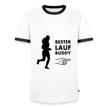 Bester Laufbuddy - Männer Kontrast-T-Shirt - Weiß/Schwarz - Vorne - AI Model Female 172 light (172cm) & AI Model Male 178 dark (178cm)