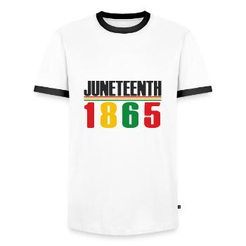 Juneteenth Day 1865, Freedom Day America African - Men's Ringer Shirt - white/black - Front - AI Model Female 172 light (172cm) & AI Model Male 178 dark (178cm)