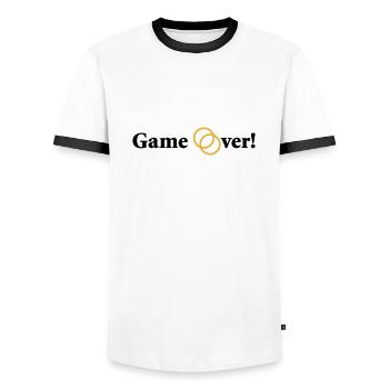 Jeu sur enterrement de vie de garçon Bagues de mariage de couple - T-shirt contrasté Homme - blanc/noir - Devant - AI Model Female 172 light (172cm) & AI Model Male 178 dark (178cm)