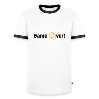 Game over Wedding Couple Bride Groom Rings - Men's Ringer Shirt - white/black - Front - AI Model Female 172 light (172cm) & AI Model Male 178 dark (178cm)
