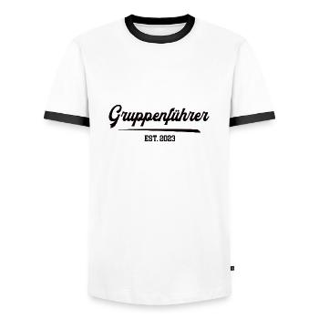 Gruppenführer 2023 Feuerwehr Feuerwehrmann FFW - Männer Kontrast-T-Shirt - Weiß/Schwarz - Vorne - AI Model Female 172 light (172cm) & AI Model Male 178 dark (178cm)