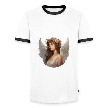 Ange de Noël - T-shirt contrasté Homme - blanc/noir - Devant - AI Model Female 172 light (172cm) & AI Model Male 178 dark (178cm)