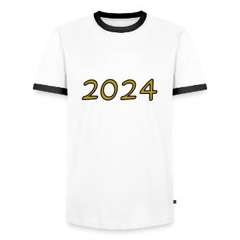 2024. NOËL. ANNEE. ANNIVERSAIRE. RETRAITE. PAPA - T-shirt contrasté Homme - blanc/noir - Devant - AI Model Female 172 light (172cm) & AI Model Male 178 dark (178cm)