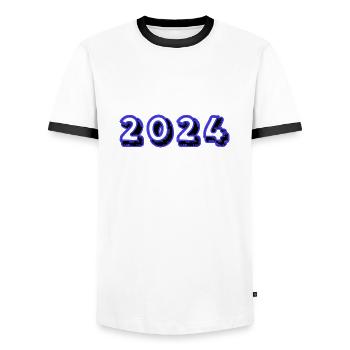 2024. NOËL. ANNEE. ANNIVERSAIRE. RETRAITE. PAPA - T-shirt contrasté Homme - blanc/noir - Devant - AI Model Female 172 light (172cm) & AI Model Male 178 dark (178cm)
