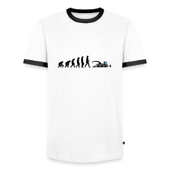 Snow Groomer Evolution Crane Vehicle Slope Snow - Men's Ringer Shirt - white/black - Front - AI Model Female 172 light (172cm) & AI Model Male 178 dark (178cm)