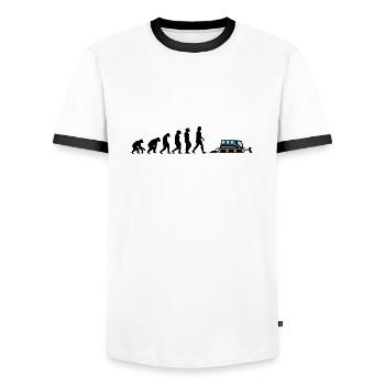 Pistenraupe schwarz Evolution Pistenfahrzeuge - Männer Kontrast-T-Shirt - Weiß/Schwarz - Vorne - AI Model Female 172 light (172cm) & AI Model Male 178 dark (178cm)