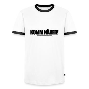 komm näher - Männer Kontrast-T-Shirt - Weiß/Schwarz - Vorne - AI Model Female 172 light (172cm) & AI Model Male 178 dark (178cm)