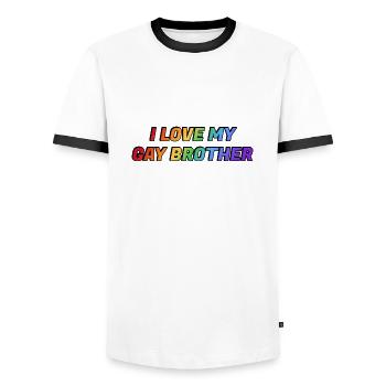 Ich liebe meinen schwulen Bruder - Männer Kontrast-T-Shirt - Weiß/Schwarz - Vorne - AI Model Female 172 light (172cm) & AI Model Male 178 dark (178cm)
