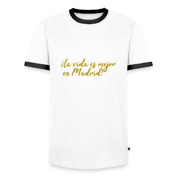 La vida es mejor en Madrid! - Men's Ringer Shirt - white/black - Front - AI Model Female 172 light (172cm) & AI Model Male 178 dark (178cm)