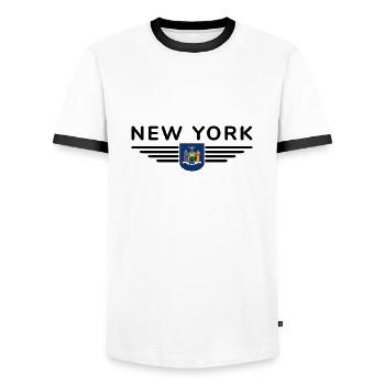 New York Fan T-Shirt – Perfect for fans! - Men's Ringer Shirt - white/black - Front - AI Model Female 172 light (172cm) & AI Model Male 178 dark (178cm)