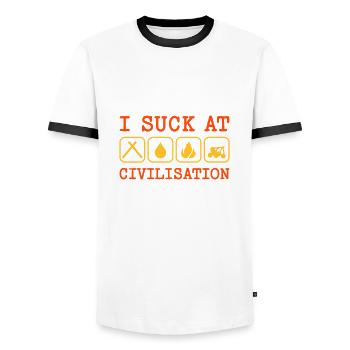 JE SUIS NUL À LA CIVILISATION (PICTO) - T-shirt contrasté Homme - blanc/noir - Devant - AI Model Female 172 light (172cm) & AI Model Male 178 dark (178cm)