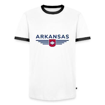 Arkansas Fan T-Shirt – Nature & Culture - Men's Ringer Shirt - white/black - Front - AI Model Female 172 light (172cm) & AI Model Male 178 dark (178cm)