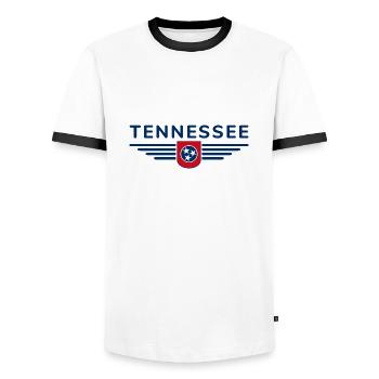 T-shirt de fan du Tennessee – Musique et amour de la maison - T-shirt contrasté Homme - blanc/noir - Devant - AI Model Female 172 light (172cm) & AI Model Male 178 dark (178cm)