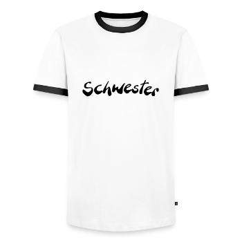 Schwester - Männer Kontrast-T-Shirt - Weiß/Schwarz - Vorne - AI Model Female 172 light (172cm) & AI Model Male 178 dark (178cm)
