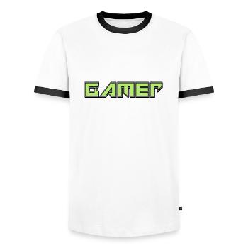 Gamers - Men's Ringer Shirt - white/black - Front - AI Model Female 172 light (172cm) & AI Model Male 178 dark (178cm)