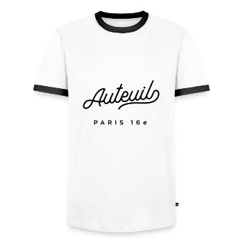 Auteuil - Paris 16e - T-shirt contrasté Homme - blanc/noir - Devant - AI Model Female 172 light (172cm) & AI Model Male 178 dark (178cm)