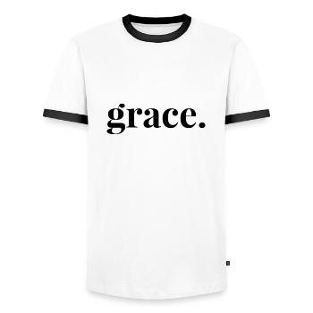 Grace Grâce Christ Jésus-Christ Don - T-shirt contrasté Homme - blanc/noir - Devant - AI Model Female 172 light (172cm) & AI Model Male 178 dark (178cm)