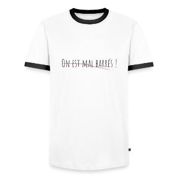 On est mal barrés ! - T-shirt contrasté Homme - blanc/noir - Devant - AI Model Female 172 light (172cm) & AI Model Male 178 dark (178cm)