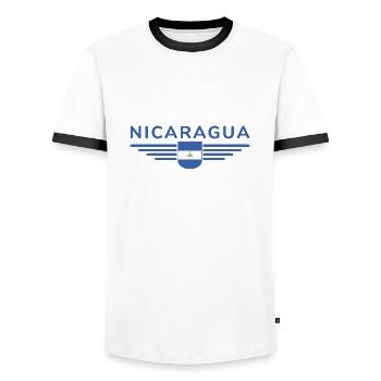 Nicaragua T-Shirt Design - Männer Kontrast-T-Shirt - Weiß/Schwarz - Vorne - AI Model Female 172 light (172cm) & AI Model Male 178 dark (178cm)