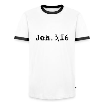 Joh. 3,16 - Männer Kontrast-T-Shirt - Weiß/Schwarz - Vorne - AI Model Female 172 light (172cm) & AI Model Male 178 dark (178cm)