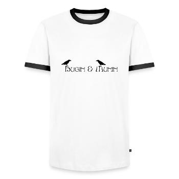 Hugin & Munin (Odin's ravens) - Men's Ringer Shirt - white/black - Front - AI Model Female 172 light (172cm) & AI Model Male 178 dark (178cm)