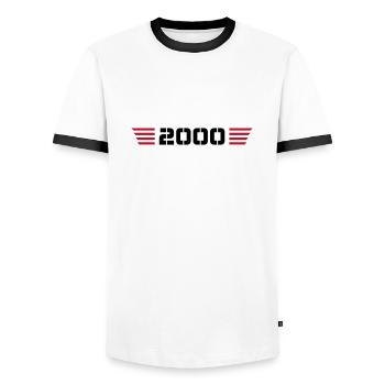 Year of birth Birthday Born In - Made in 2000 - Men's Ringer Shirt - white/black - Front - AI Model Female 172 light (172cm) & AI Model Male 178 dark (178cm)