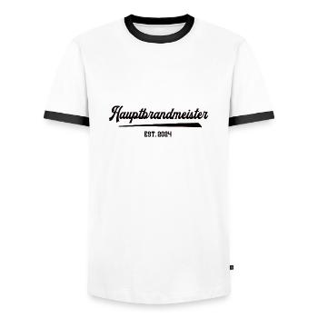 Hauptbrandmeister Feuerwehr 2024 FFW Ausbildung - Männer Kontrast-T-Shirt - Weiß/Schwarz - Vorne - AI Model Female 172 light (172cm) & AI Model Male 178 dark (178cm)